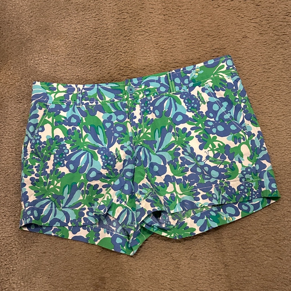 Lilly Pulitzer Blue and Green Floral Women's Shorts
